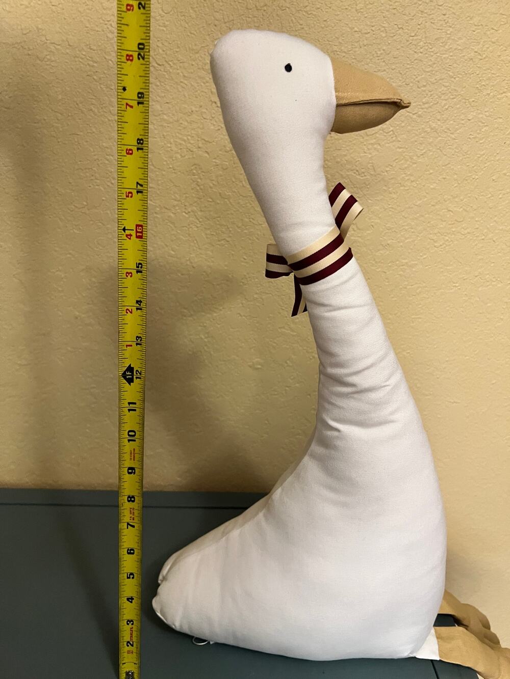KAMIMI Large Goose Plush 21" Nordic Nursery Decor White Tan Striped Scarf NWT